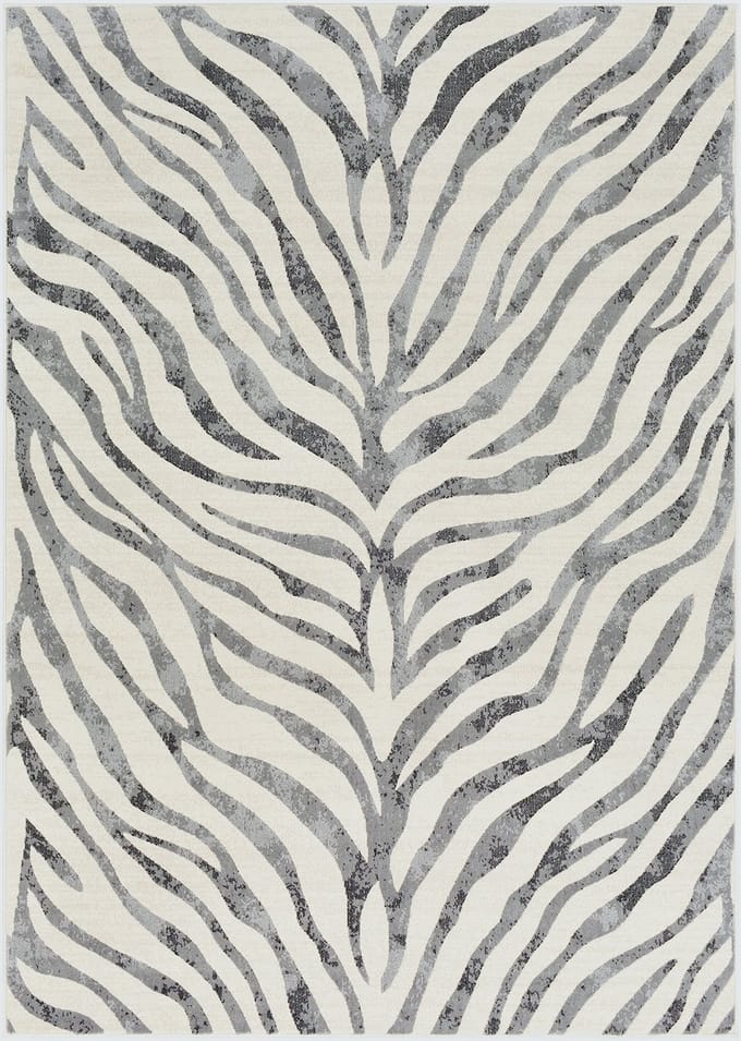SURYA Cybele vloerkleed zebra boho donkergrijs beige