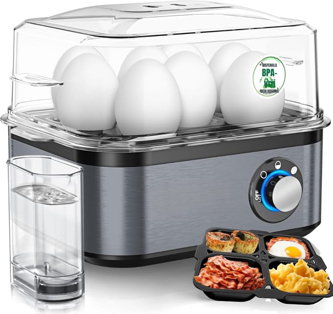 Aurixi® Eierkoker electrisch - Eierkoker - Eierkoker met timer - zwart / antraciet - ‎‎21cm x 15cm x 17cm