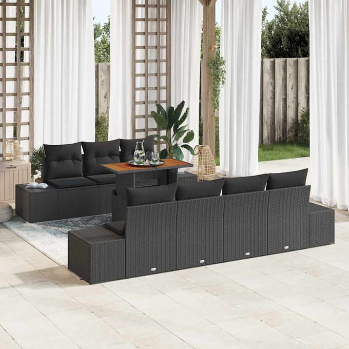 vidaXL - Tuinbank - Set - 8 - st - Zwart - poly - rattan