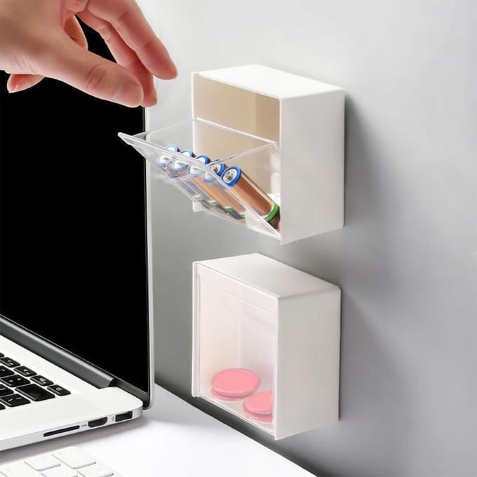 Wandgemonteerde Clamshell Opbergdoos Plastic Wattenstaafjeshouder Watjeshouder Dispenser voor white