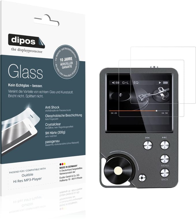dipos – 2x Pantserfolie geschikt voor Ouitble Hi Res MP3-Player | 9H Screenprotector