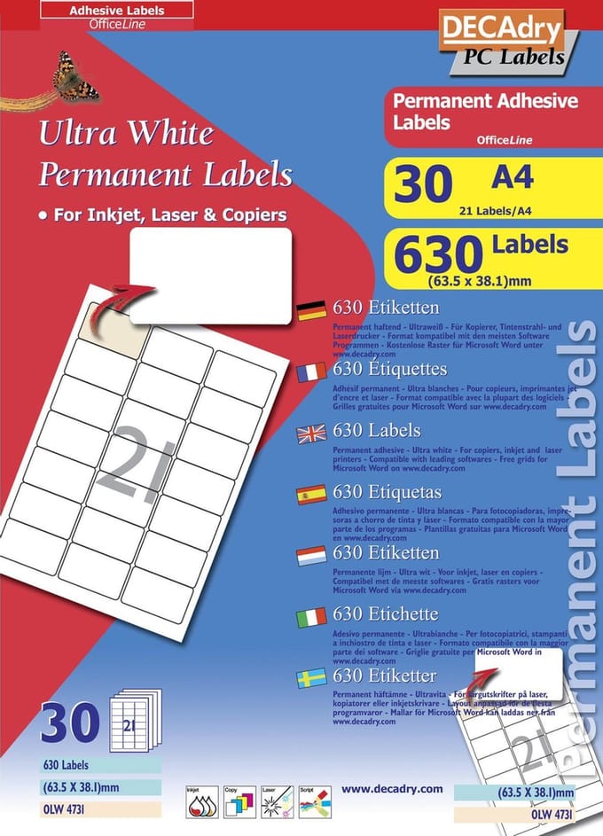 Decadry Etiketten / Labels 63.5 x  38.1mm