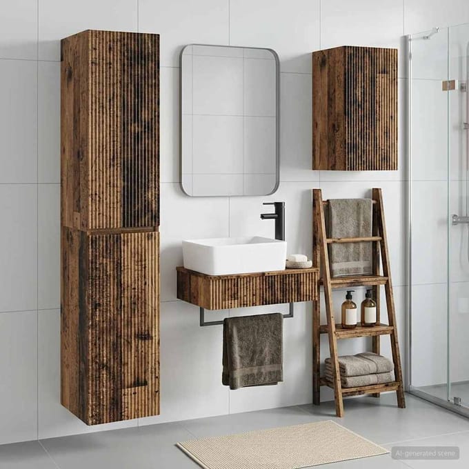 vidaXL - Badkamerkast - set - 3 - st - Oud - hout - 33 - x - 34,5 - x - 160 - cm - Bewerkt - hout