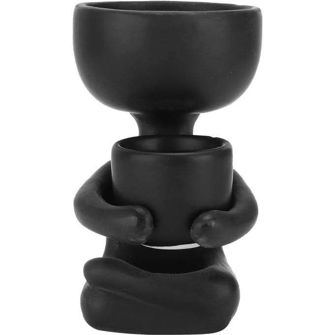 Porte-plante DIY Mini Pot de fleur humanoïde mignon en céramique noire pour fleurs, succulentes, maison black
