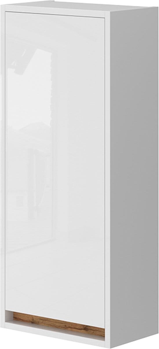 Vicco Detmold Badkamerkast – 81.6 x 35 cm met deur Wit hoogglans/goud power eiken
