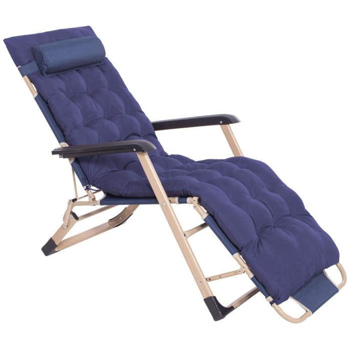 Springos Tuinstoel | Ligstoel | Opvouwbaar | Verstelbaar | Ergonomische Hoofdsteun | Met Kussen | Blauw | Metaal