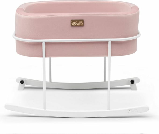 Asir Wieg – roze-wit – 90 x 70 x 58 cm - Inclusief matras