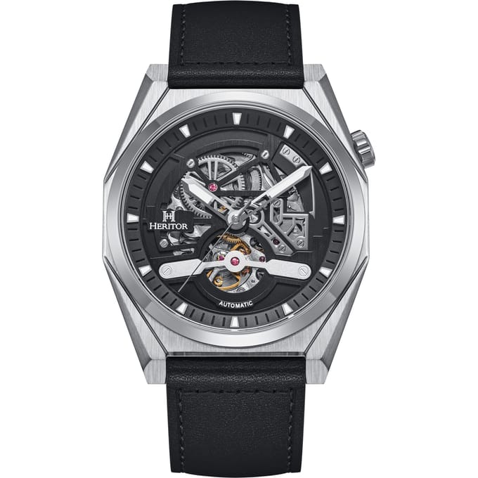 Heritor Automatic Amadeus Semi-Skelet leren band horloge - Zilver/Zwart