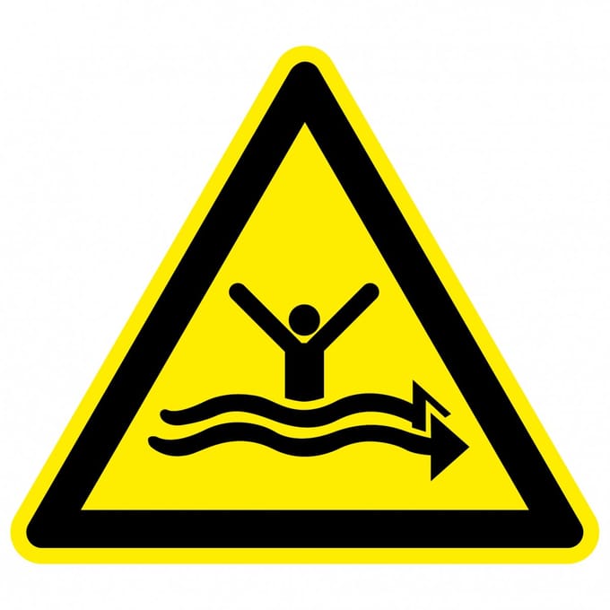 Waarschuwingssticker sterke stroming, ISO 7010, W057 100 mm
