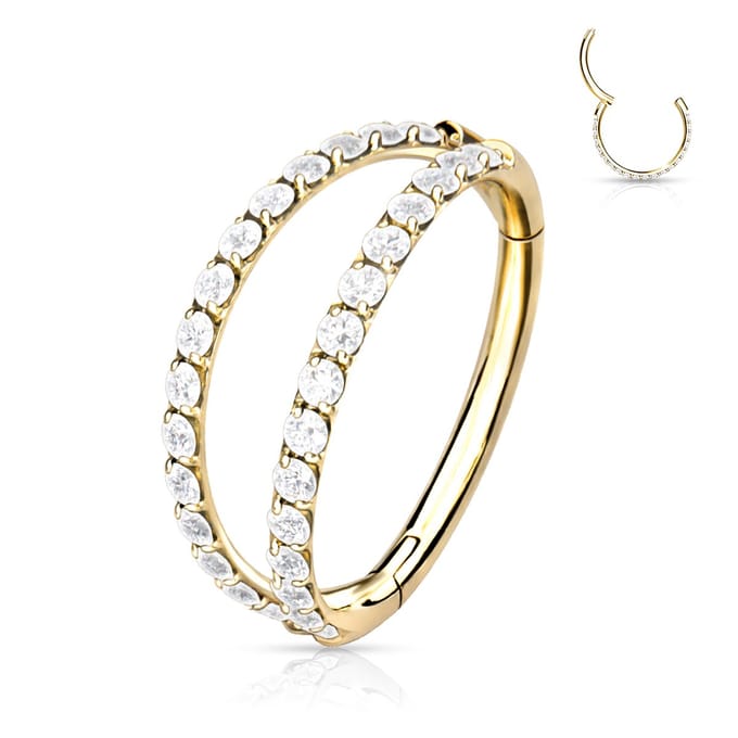 Piercing titanium dubbel rij steentjes clicker 1.2x10 - goud - LMPiercings