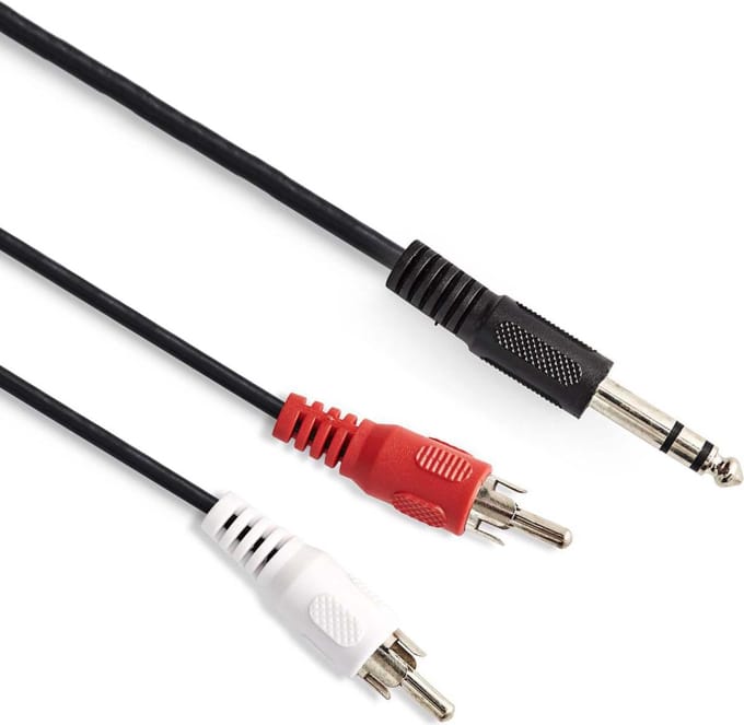 Jack naar tulp kabel 6,3 mm - Universeel - 6,3 mm jack naar 2x RCA Male - Zwart - 0,2 meter - Allteq