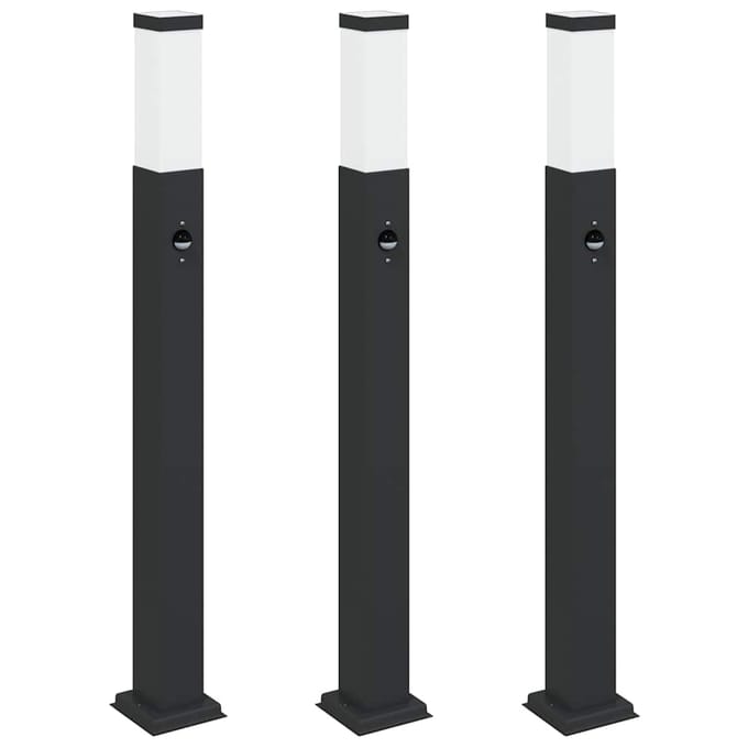 vidaXL Bolderverlichting met sensor 3 stuks 80 cm Zwart IP44