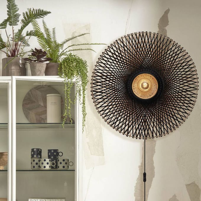 GOOD&MOJO Wandlamp Kalimantan - Bamboe/Zwart - Ø87cm - Binnen Modern