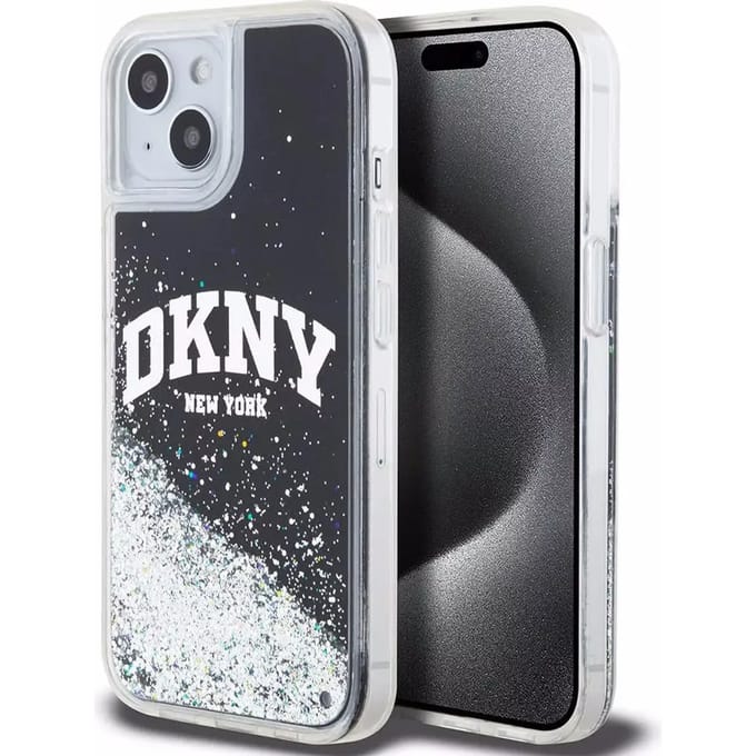 DKNY Liquid Glitter Arch Logo Back Case - Geschikt voor Apple iPhone 14 Pro Max (6.7") - Zwart/Zilver