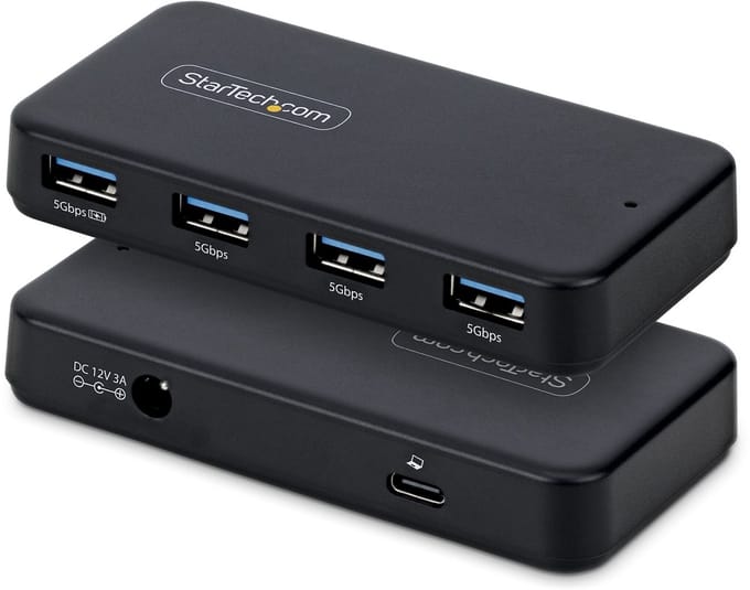 StarTech.com 4-Port USB-A Hub, 5Gbps, Self Powered, 2-in-1 USB-C en USB-A Host Kabel, 1x BC 1.2 Charging Poort, Inclusief 24W Power Adapter, MacBook en Windows