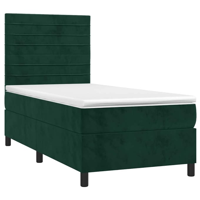vidaXL - Boxspring - met - matras - en - LED - fluweel - donkergroen - 90x190 - cm