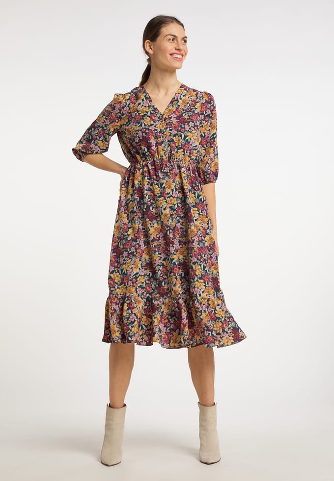 usha Midi-jurk met bloemenprint qisha Dames Groen Veelkleurig