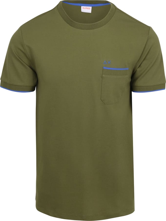Sun68 Piqué T-Shirt Fluo Stripe Army - Maat M - Heren