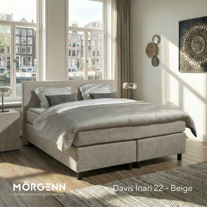 Mörgenn Boxspring Amsterdam - Pocketvering - Beige - 100x200 cm - Inclusief Dekbed en Kussens