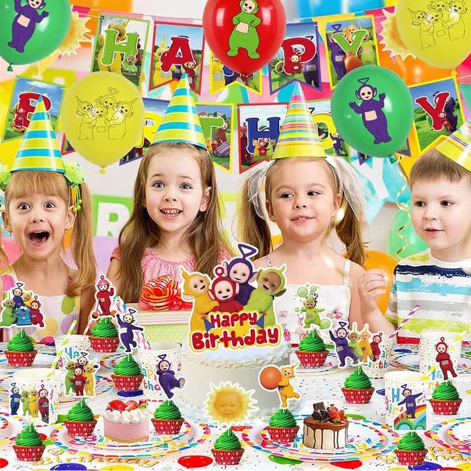 32 stuks Teletubbies feestartikelen inclusief banner cupcake toppers ballonnen multi