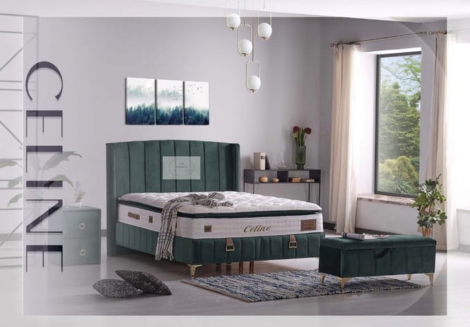 2 Persoons Opberg Boxspring Celine Doamo Green 160x200