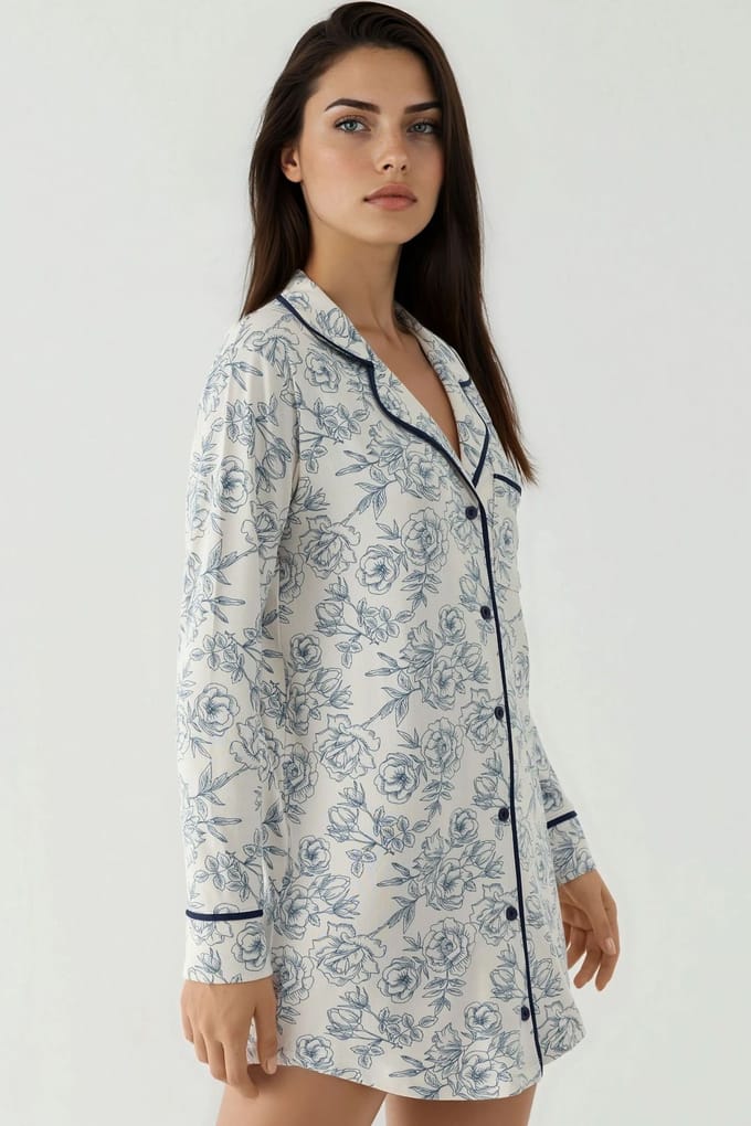 Geprinte Mini Shirt Collar Relaxed Fit Lounge Dress