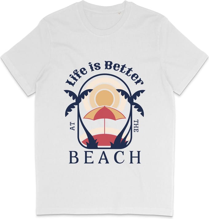 T Shirt Heren Dames - Zomer Ontwerp: Life Is Better At The Beach - Wit - M