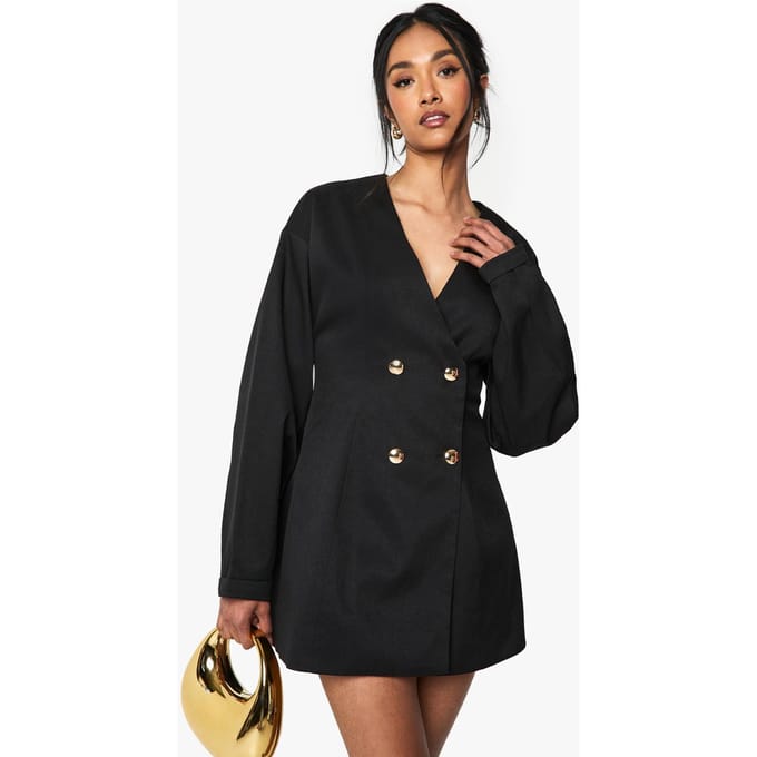 boohoo Dames Tailored Collarless Cinched Waist Blazer Dress | Black | Maat: 10