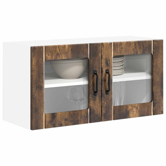 vidaXL - Wandglas - Kasten - LUCCA - Gerookt - eiken - 80 - x - 31 - x - 40 - cm