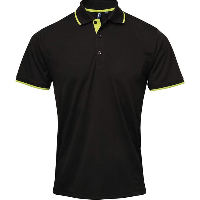 Premier Heren Coolchecker Contrast Pique Poloshirt (Zwart/Kalk)