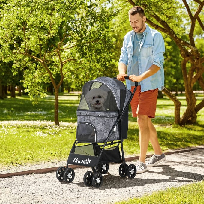 REDOM Hondenbuggy - Opvouwbaar en Met Opbergruimte - Modern - Polyester - Zwart - 81 × 48 × 99 cm