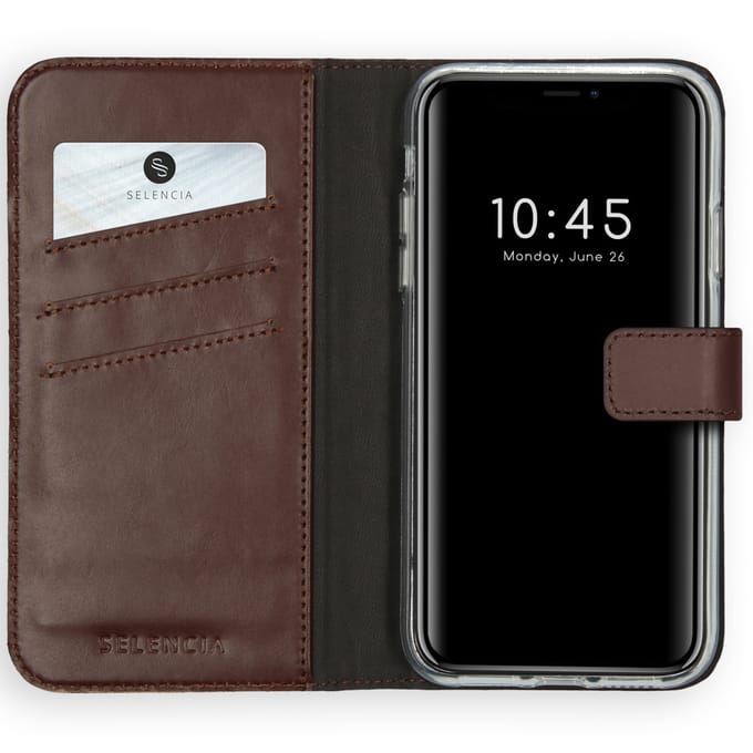 Selencia Hoesje - Geschikt voor Apple iPhone 11 - Echt Lederen Bookcase - Bruin
