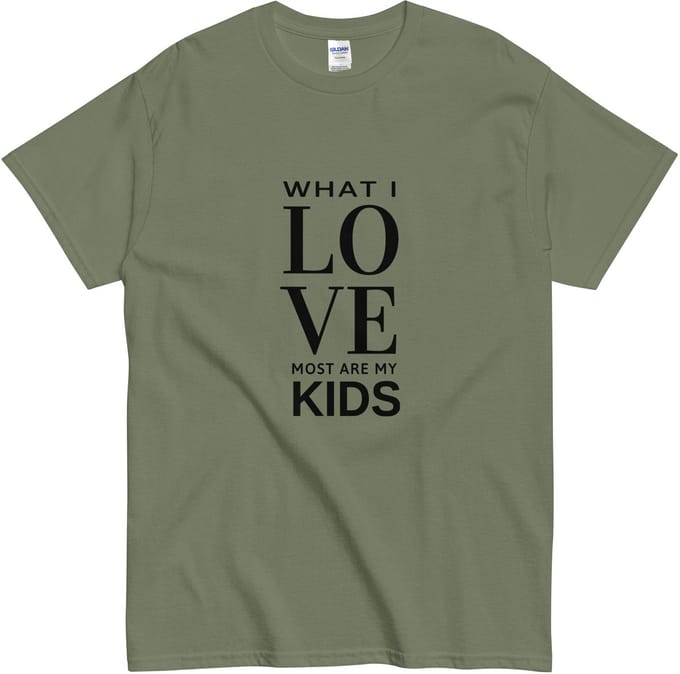 Dames en Heren Tshirt - Ik Hou Het Meest Van Mijn Kinderen - Khaki Groen - M