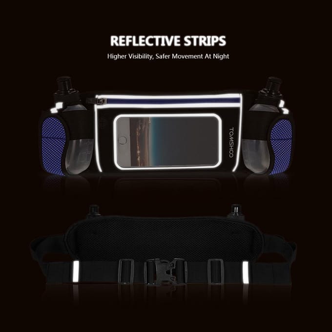 TOMSHOO Hydratatie Hardloopriem met 2 Waterflessen Lichtgewicht Reflecterend black