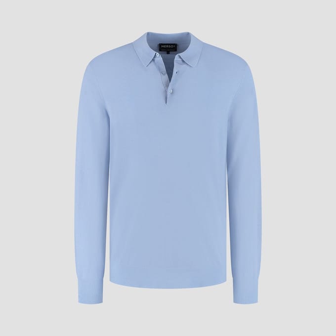 MERSO Polo – Longsleeve Trui – 100% Merino Wol – Alpine Blue
