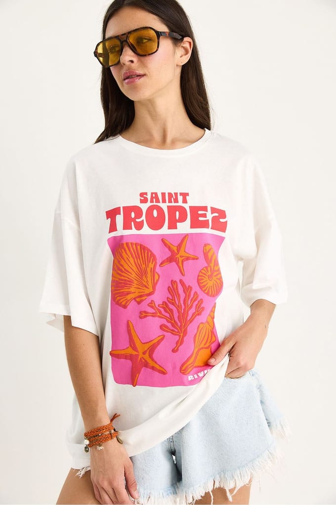 Overmaatse Crewneck Geprinte T-Shirt met Achterafdruk