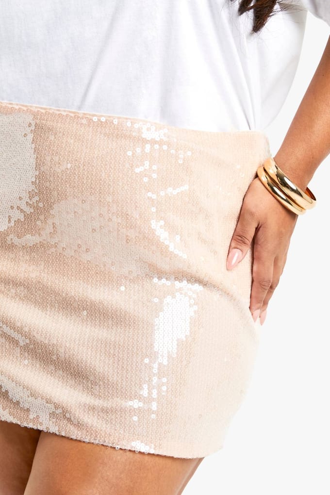 boohoo Dames Plus Transparante Pailletten Mini Rok | Nude | Maat: 54