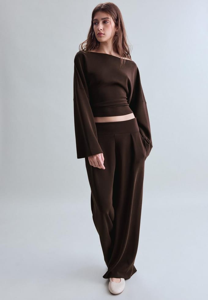 Stradivarius Asymmetrische soft touch sweater met plooien  Bruin L