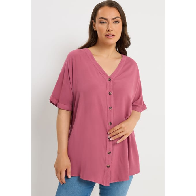 Yours Rode Chambray Blouse Met Knoopsluiting Size 62-64