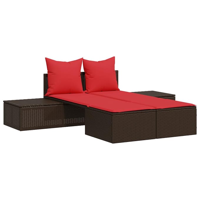 vidaXL - Dubbele - ligstoel - met - kussens, - bruin - polyrotan