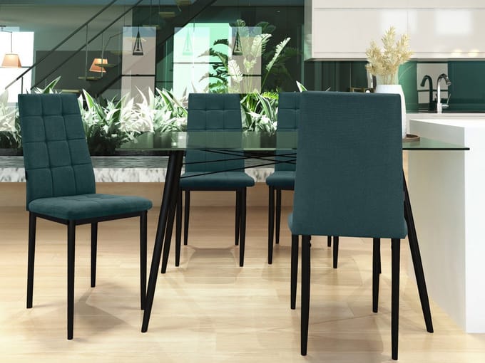 Becca-Eetkamerstoel - Groen Stof - Set van 4