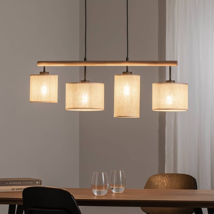 TK Lighting Hanglamp Deva Nature, 4-lamps, textiel