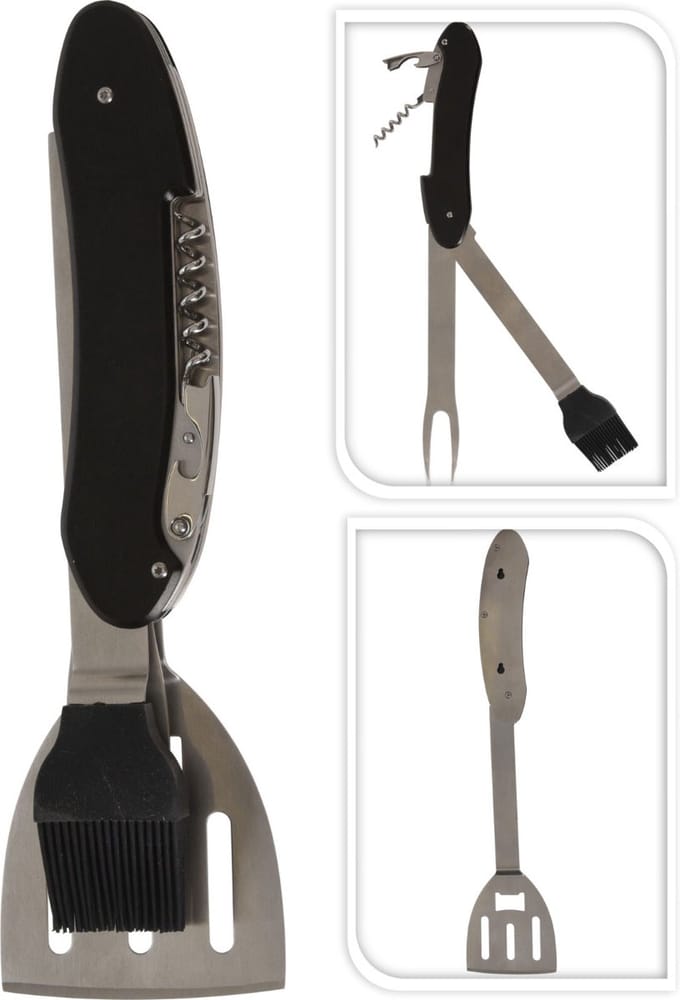 Barbecue Multitool RVS zwart - 5-in-1 multi gereedschap - inklapbaar - groot model