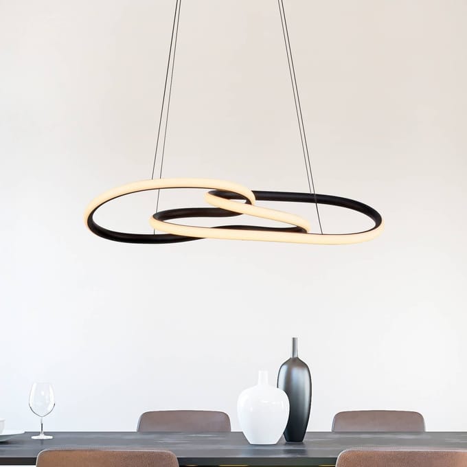Paul Neuhaus LED hanglamp TWIST, zwart, lengte 76 cm, metaal, Switchdim
