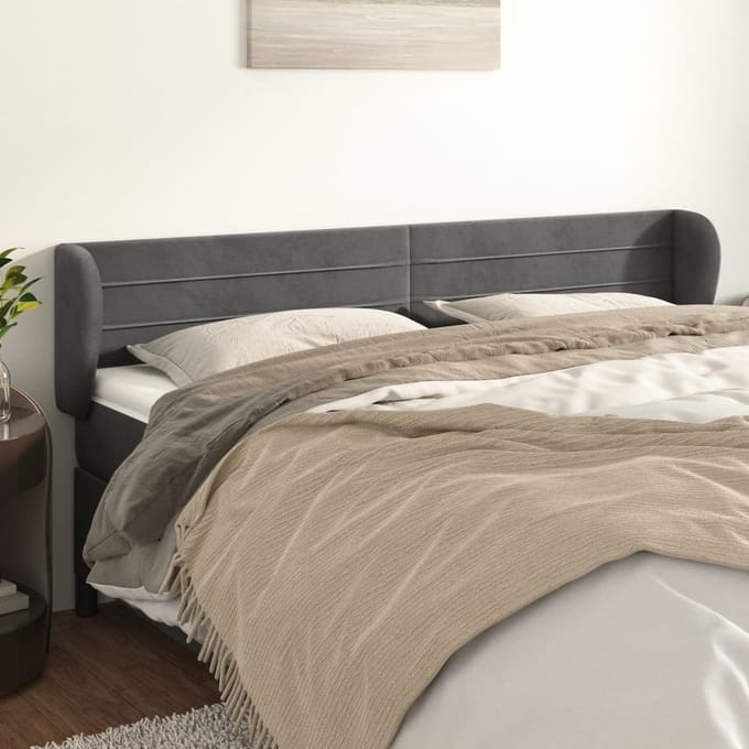 vidaXL - Hoofdbord - met - randen - 183x23x78/88 - cm - fluweel - donkergrijs