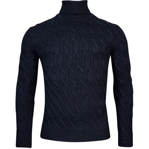 Thomas Maine Trui High Neck Allover Cable Knit Navy / male