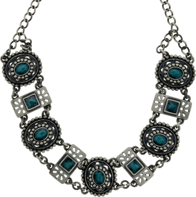 Behave - ketting oud-zilverkleur blauwe stenen - boho vintage stijl