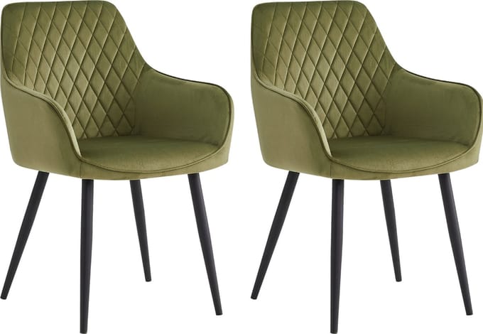 Colenis® - Beverly Eetkamerstoel - Set Van 2 - Olijfgroen - Velvet - Met armleuning