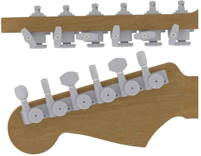 Hipshot HS6K1EL0SST Gitaar tuner upgrade kit, 6 inline Grip-Lock, closed satin staggered
