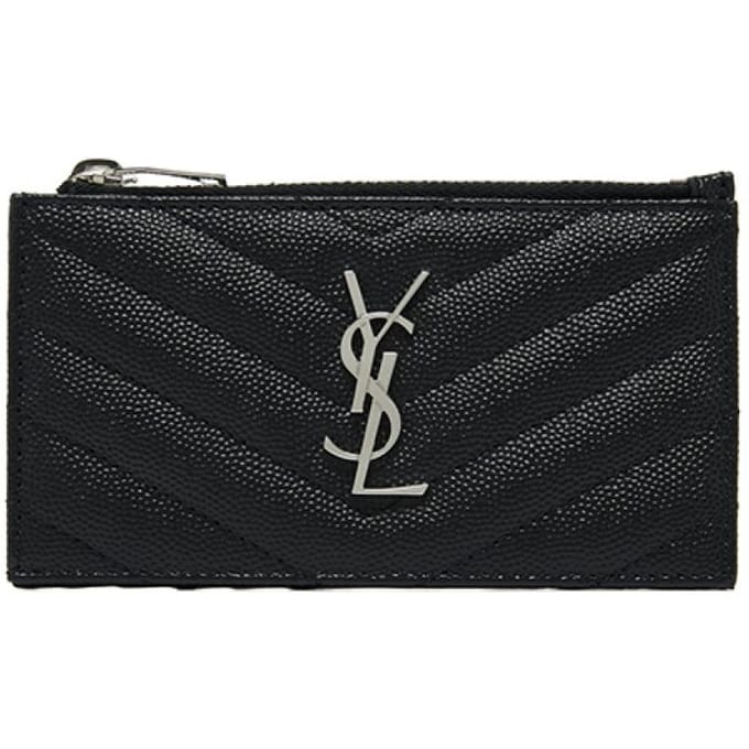 Porte-cartes à fermeture éclair argentée Monogramme Saint Laurent 607915 Bow02 607915 BOW02 1000 black